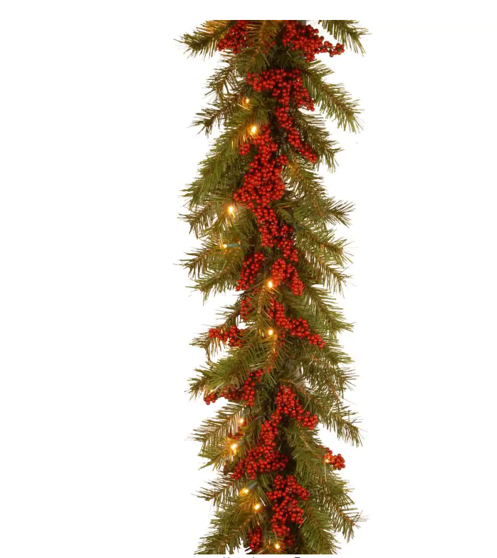 Decorative Collection 9 ft. Valley Pine Garland with Battery Operated Warm White LED Lights