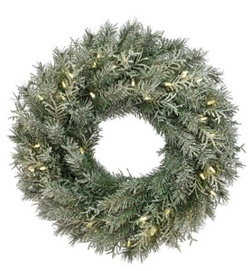 24 in. Snowy Stonington Fir Wreath with LED Lights