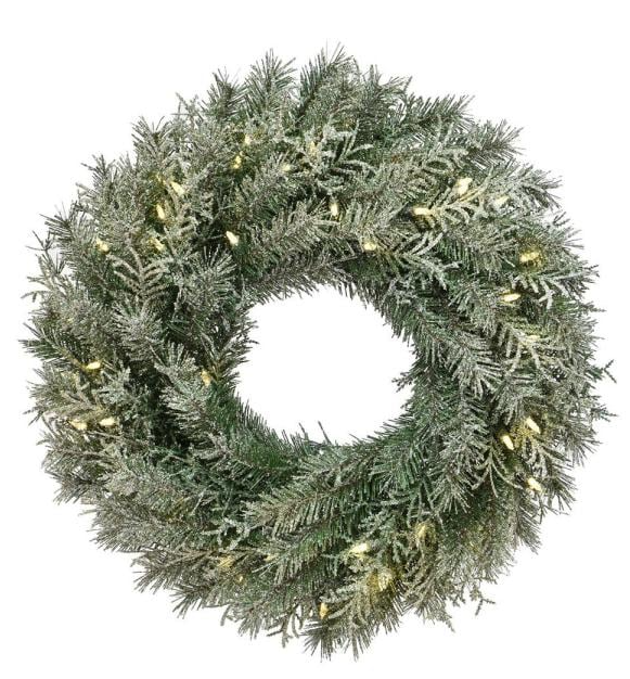 24 in. Snowy Stonington Fir Wreath with LED Lights