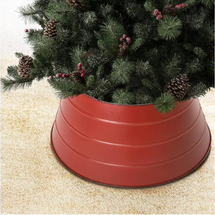 22 in. D Painted Red Metal Tree Collar
