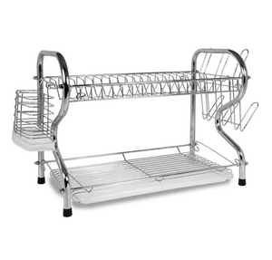 16 in. 2-Tier Silver Chrome Plated Standing Dish Rack