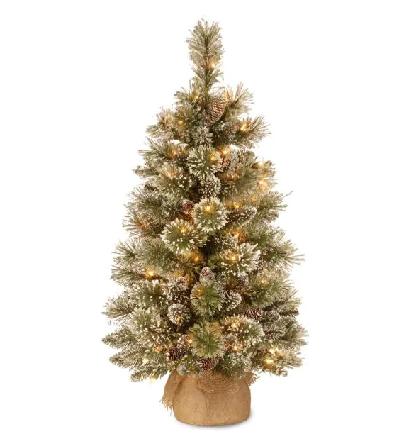 3 ft. Glittery Bristle Pine Tree with Battery Operated Warm White LED Lights