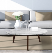 Load image into Gallery viewer, Stella 31&quot; Round Italian Carrara White Marble Coffee Table with Walnut Legs

