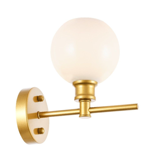 Collier 1 Light Brass & Frosted White Glass Wall Sconce - Elegant Lighting LD2311BR MRM1221