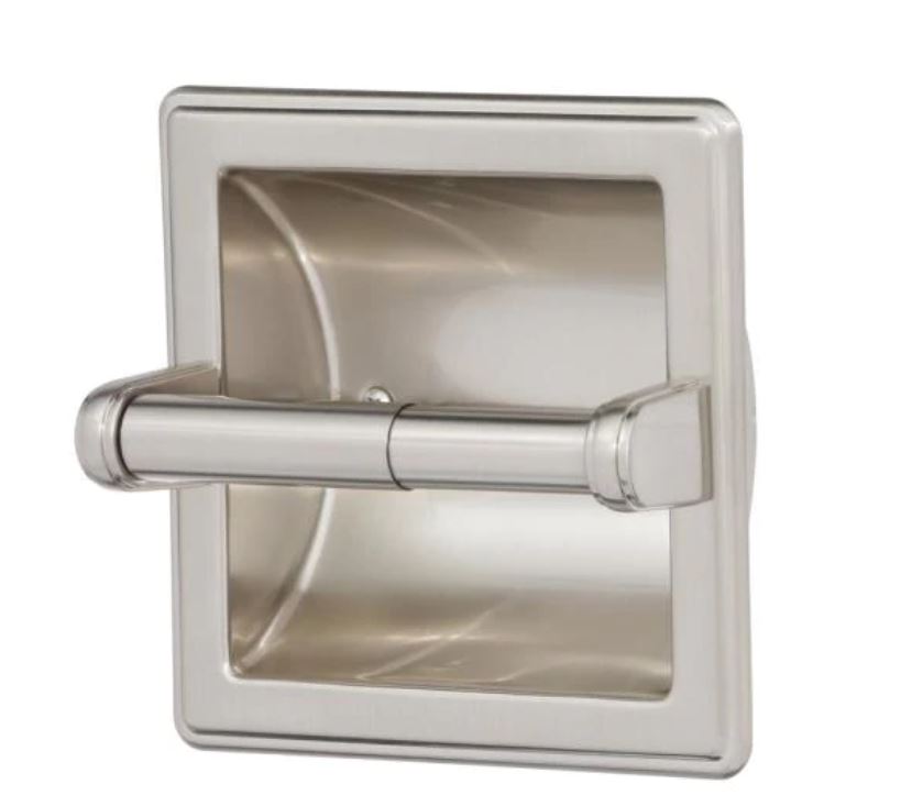 Recessed Toilet Paper Holder with Beveled Edges in Brushed Nickel 544AH