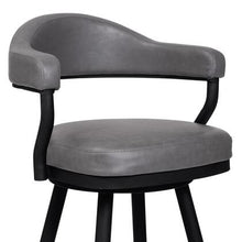 Load image into Gallery viewer, 26&quot; Counter Height Bar Stool in Black Powder Coated Finish and Vintage Gray Faux Leather
