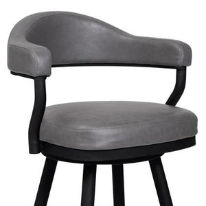 26" Counter Height Bar Stool in Black Powder Coated Finish and Vintage Gray Faux Leather