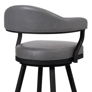 26" Counter Height Bar Stool in Black Powder Coated Finish and Vintage Gray Faux Leather