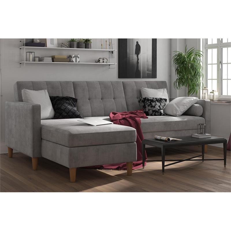 DHP Hartford Storage Sectional Futon with Chaise in Gray Chenille (2boxes!) 564AH