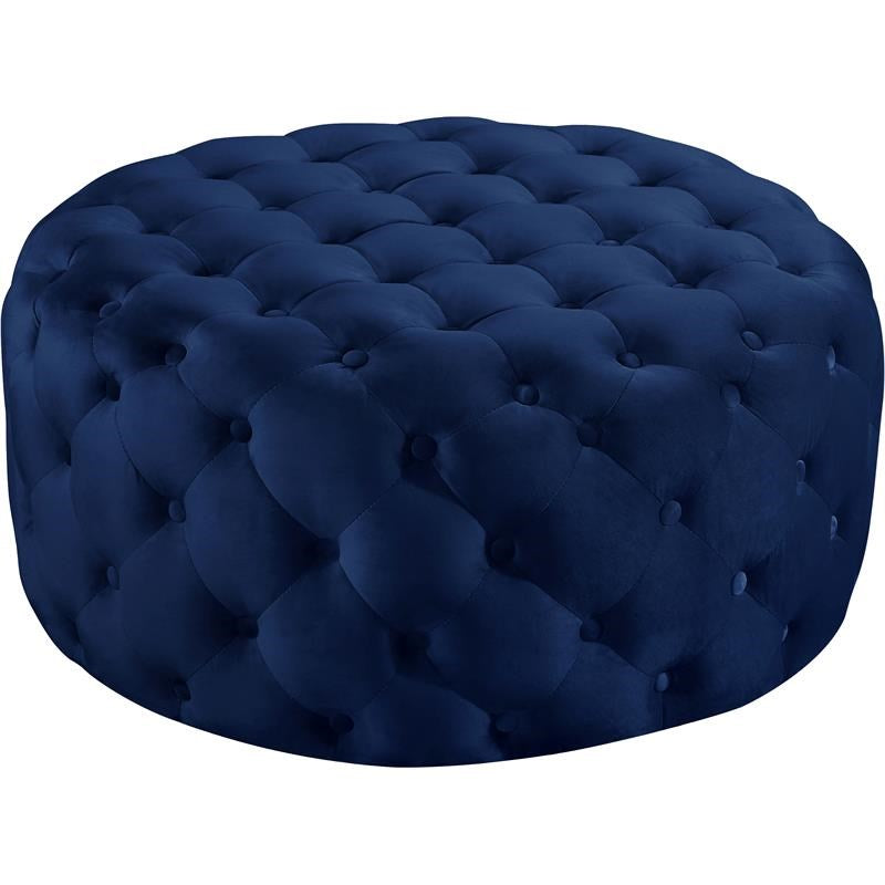 Meridian Furniture Addison Round Contemporary Velvet Button Tufted Ottoman