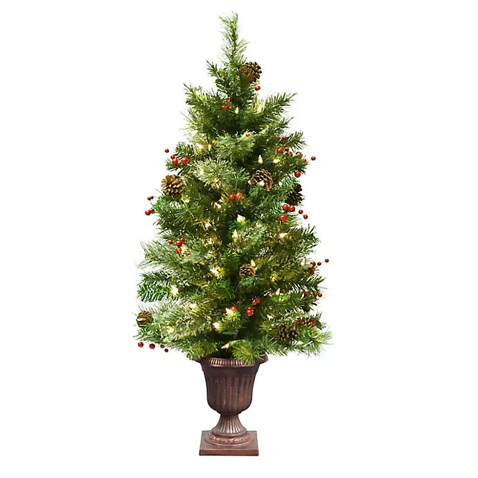 3.5-Foot Douglas Fir Pre-Lit Premium Christmas Tree in Green/Red