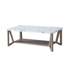 Faux White Marble & Dark Taupe Coffee Table