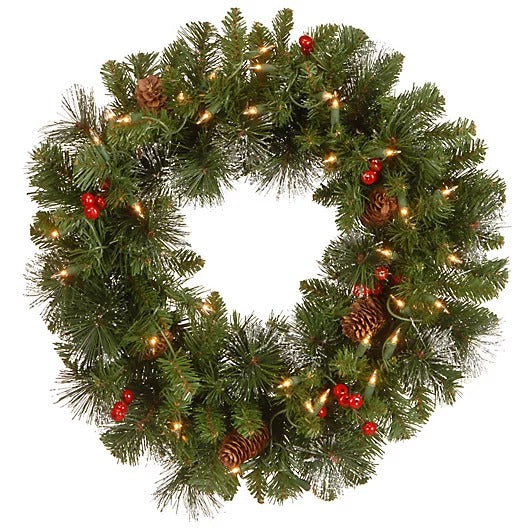 National Tree Company 20-Inch Crestwood Spruce Pre-Lit Wreath with Clear Lights