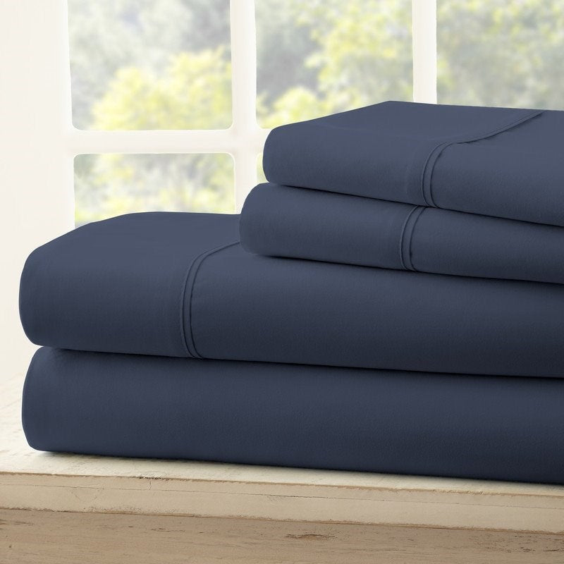 iEnjoy Home 4-PC Premium Ultra Soft Cal King Bed Sheet Set in Navy CG338