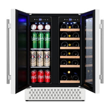 Load image into Gallery viewer, 23.43&quot; 18 Bottle and 57 Can Wine and Beverage Lovers Collection Dual Zone Built-In Wine &amp; Beverage Refrigerator in Stainless Steel
