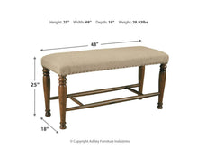 Load image into Gallery viewer, Signature Design by Ashley Lettner Tan/Brown Extra Large Upholstered Dining Room Bench #2482HW
