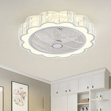 Load image into Gallery viewer, 24.5" W Crystal Floral LED Ceiling Fan Simple Bedroom Semi Flush Mount Light Fixture in White 113AH
