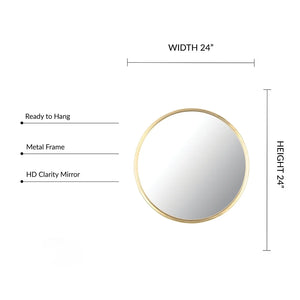 24 " Round Wall Mirror, Gold Modern Metal Frame Bathroom Bedroom Decor