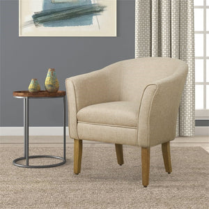 HomePop Transitional Wood and Fabric Barrel Accent Chair in Flax Brown