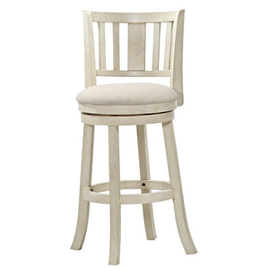 24" Upholstered Rubber Wood Swivel Stool in Antique White