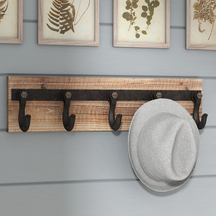 24'' Wide Solid Wood 5 - Hook Wall Hook
