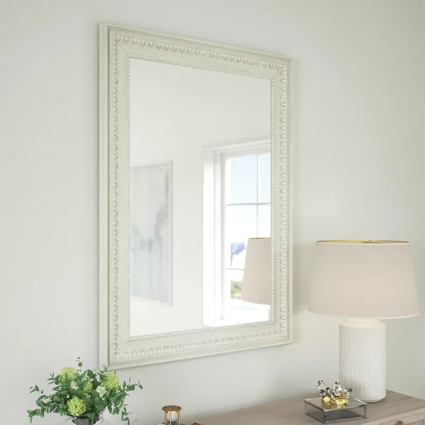 24 In W. X 36 In H. Framed Rectangular Bathroom Vanity Mirror In Decorative Weathered White