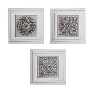 ( Set of 3 ) White Mirror Glam Floral Wall Decor, 16" x 16" - 97003 6127RR
