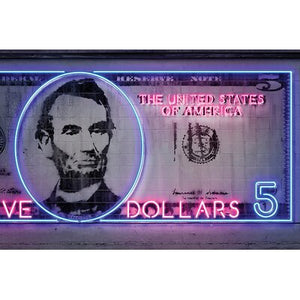 '5 Dollars' Graphic Art Print on Canvas - 556CE