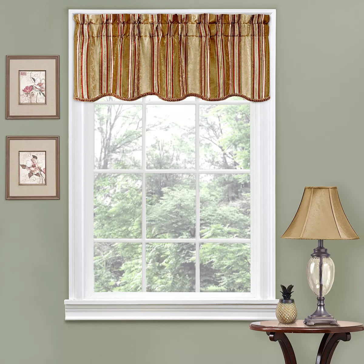 Traditions by Waverly Stripe Ensemble Scalloped Window Valance (Set of 2) B63 266