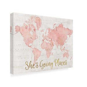 35" H x 47" W x 2" D Ivory/Pink 'Across the World She's Going Places Pink' Textual Art on Wrapped C 7709