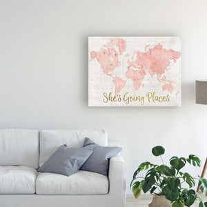'Across the World She's Going Places' Pink Wrapped Canvas Painting 14" x 19" (LW308)