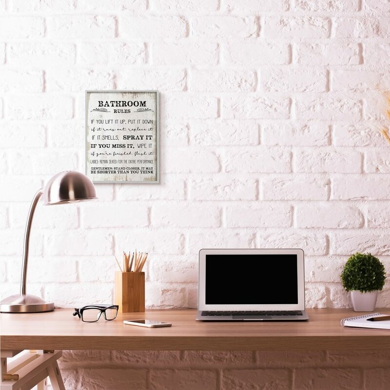 'Bathroom Rules Funny Word Wood Textured Design' Graphic Art on Canvas 805AH