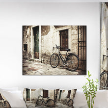 Load image into Gallery viewer, 8&quot; H x 12&quot; W x 1&quot; D Gray/Beige &#39;Bicycle with Shopping Bag&#39; Photograph GL499
