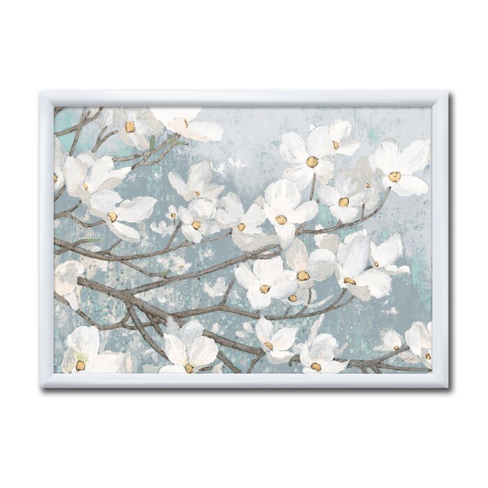 'Blue on Gray Blossoms' Picture Frame Print on Canvas (SB975)