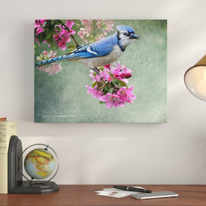 'Bluejay Amid Blooms' - Print on Canvas GL704