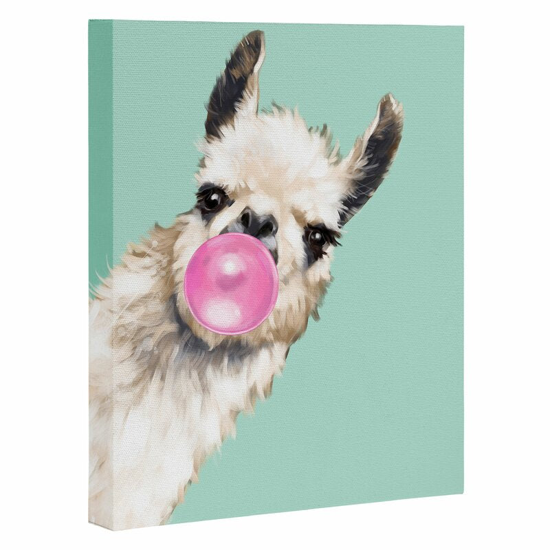 'Bubble Gum Snea Llama Green' Print AP416