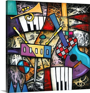 'Checkered guitar jam' by Eric Waugh Painting Print on Canvas 20" H x 20" W x 1.25" D #1602HW