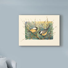 Load image into Gallery viewer, &#39;Chickadees and Pussy Willow&#39; Acrylic Painting Print on Wrapped Canvas #AD199
