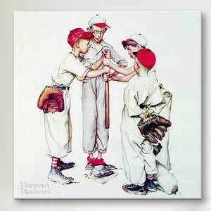 12" H x 12" W x 0.75" D White 'Choosing up (Four Sporting Boys: Baseball)' - Wrapped Can 7685