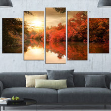 Load image into Gallery viewer, &#39;Colorful Fall Sunset over River&#39; 5 Piece Photographic Print on Wrapped Canvas Set 7791
