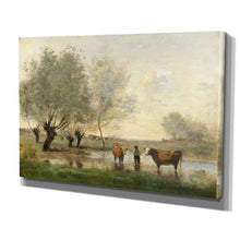 Load image into Gallery viewer, 32&quot; H x 48&quot; W x 1.5&quot; D Green/Blue/Gray/Brown/Gold &#39;Cows in Landscape&#39; - Picture Frame Print MRM979
