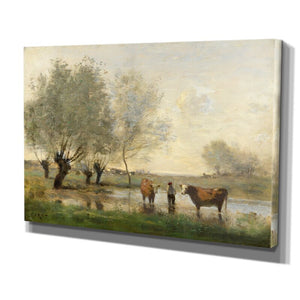 32" H x 48" W x 1.5" D Green/Blue/Gray/Brown/Gold 'Cows in Landscape' - Picture Frame Print MRM979