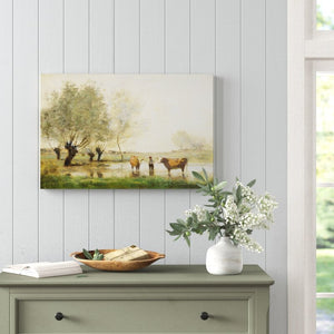 32" H x 48" W x 1.5" D Green/Blue/Gray/Brown/Gold 'Cows in Landscape' - Picture Frame Print MRM979