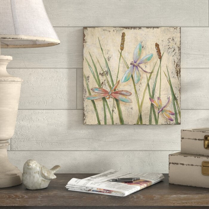 'Dancing Dragonflies I' Acrylic Painting Print on Wrapped Canvas #2515HW