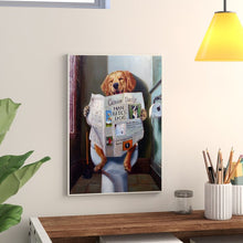 Load image into Gallery viewer, Dog Reading Newspaper on Toilet Graphic Art Print #9702
