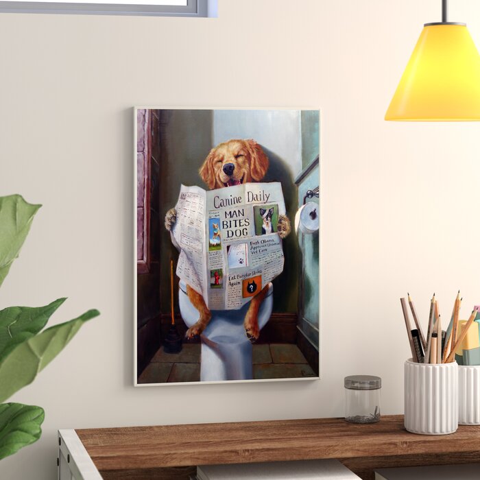 Dog Reading Newspaper on Toilet Graphic Art Print #9702