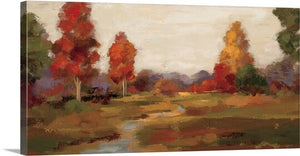 30" H x 60" W x 1.5" D Red; Brown; Green 'Fall Creek' by Silvia Vassileva Painting Print AP726
