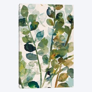 12" H x 8" W x 0.75" D Green/Blue 'Fall Leaves II' Print on Canvas (ND840)