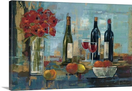 'Fruit and Wine' by Silvia Vassileva Painting Print on Canvas MRM1094