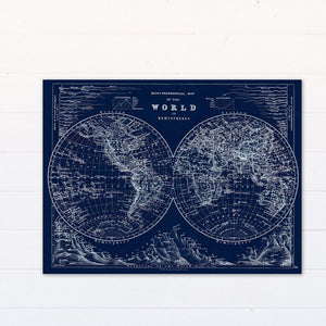 'Hemispheres Blueprint' Graphic Art Print on Wrapped Canvas #1473HW